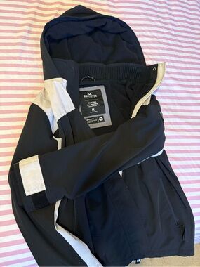 Hollister Black and White Hooded Shell Jacket